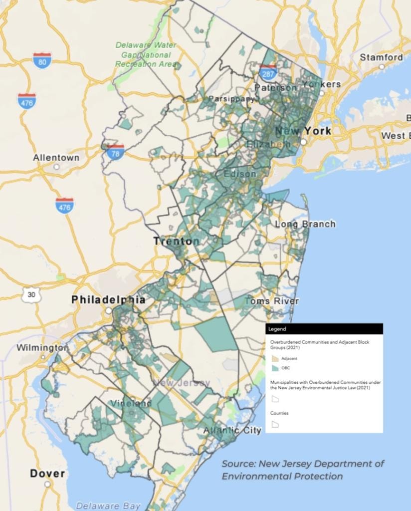 NJ DEP Overburdened Communities ArcGIS interactive map screenshot